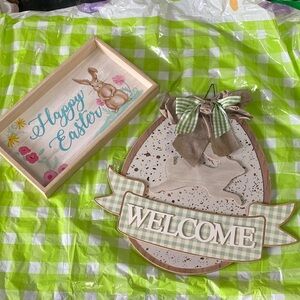 Happy Easter Bunny Tray & Welcome Egg/Bunny Plaque